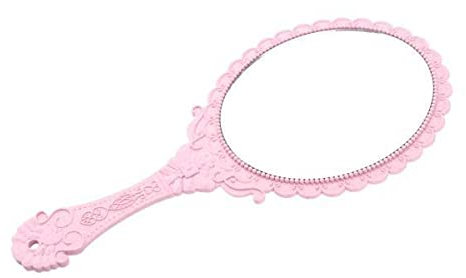 barenx 5X Antik Hand Spiegel mit geprägtem Rosen-Design für Make Up Light Pink