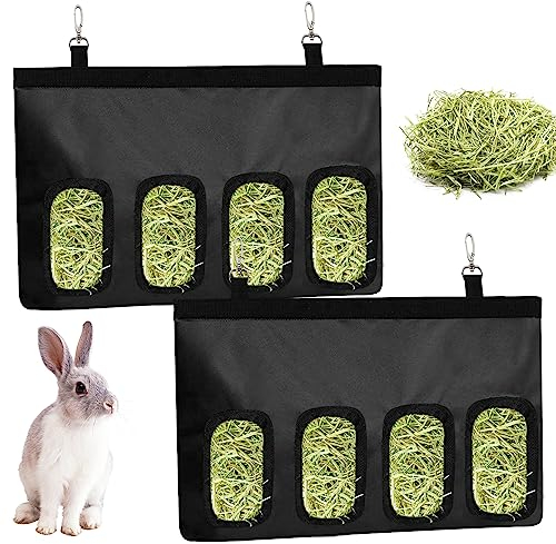 Kaninchen Heu Feeder Tasche, 2 Stück Kaninchen Heu Futterbeutel Meerschweinchen Heu Feeder Lagerung Heu Feeder Hängende Tasche Hängende Fütterung Heu mit 4 Löchern Kleintiere Heu Feeder Tasche für