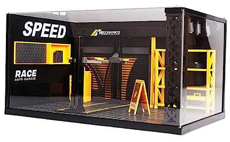 perfk 1:24 Garage per Auto Modello Diorama Negozio di riparazioni Fai-da-Te Modello Assemblaggio Fai-da-Te con luci a LED Giocattoli Fai-da-Te Modello di, con Bordo