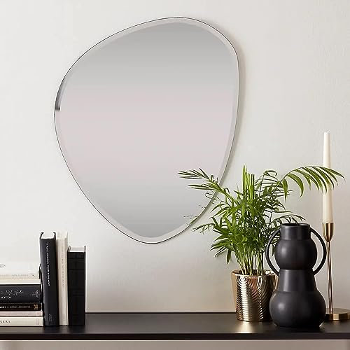 Biznest Frameless Asymmetric Decorating Mirror - Irregular Shape Beveled Wall 50X70Cm Pebble Silver for Living Room, Bedroom, Bathroom (Design 843)