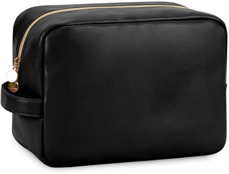 Wandering Nature Kosmetiktasche Groß Kulturtasche Damen Reise Schminktasche mit Henkel Make Up Tasche Organizer PU Leder mit Reißverschluss, Schwarz(Patent Angemeldet)