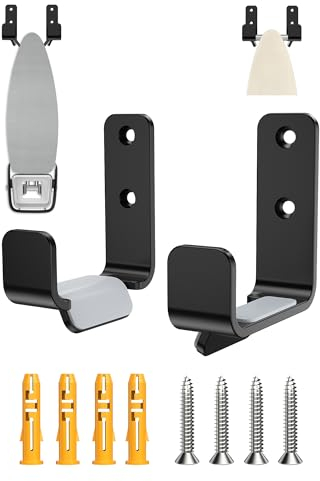 MUSVOH Ironing Board Wall Mount, Stainless Steel Ironing Board Hanger for Laundry Room, Adjustable Distance Holder Hook Wall Mount, Black