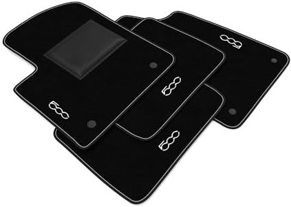 DHCarMats – Tappetini Auto per Fiat 500 dal 2010 – Ricamo con Bordo – Moquette su Misura – Set Completo Anteriore e Posteriore – Accessori Interni Personalizzati (Bianco)