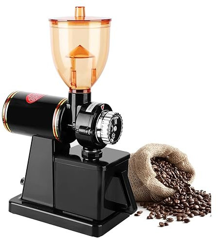 Electric Coffee Bean Grinder, Milling Machine with 110-240V 8-Gear Adjustment About 250g Bean Bin Capacity, Commercial&Home Automatic Burr Grinder Black