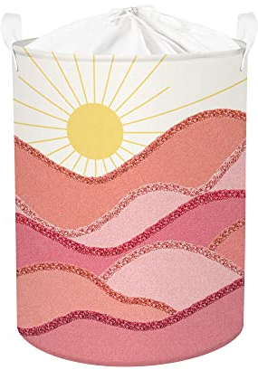 Clastyle 63L Cesta Portabiancheria Sole Boemia Rosa per Ragazza Donne Contenitore Giochi Bambini Grande Tondo Pieghevole per Camera da Letto, 40x50 cm