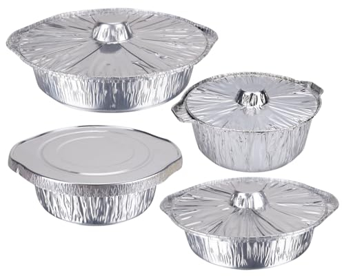 Pots jetables 4 pièces, casseroles jetables, casseroles jetables en aluminium avec couvercles, casseroles en aluminium de 1,1/2,1/3,1/3,8 L avec couvercles, casseroles en aluminium résistantes à