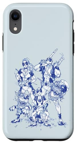 iPhone XR Marvel Deadpool Family Comic Blue Line Sketch Art Case