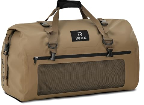 IRON JIA'S Sac Moto Etanche Sac de Selle de Moto Sac de Voyage Sac Arrière Moto avec Fermeture à Rouleau Bretelles Adapté pour Le Cyclisme, Le Camping, Les Sports Nautiques Marron-30L