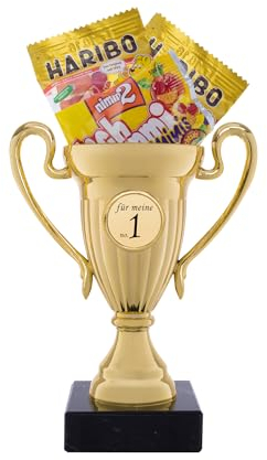 andSmile Pokal mit Gravur für Meine No.1 - Trophäe aus hochglänzendem Gold mit Marmorsockel - Pokal für die Freundin, Frau, Freund & Mann - Geschenk zum Valentinstag, Geburtstag, Jahrestag