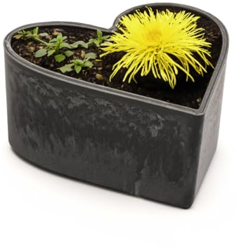 matches21 wetterfeste Pflanzschale Herz für draußen - Dekoschale in schwarz marmoriert als Blumen-Schale - Garten-Deko Schale in 15 cm für Blumen oder Friedhof Grabschale als Grab-Schmuck