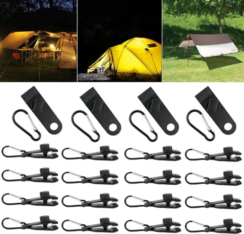 20 Stück Planenclips Planenspanner - Planenbefestigung mit 20 Karabinerhaken Klein, Multifunktion Planenklammern Set für Boots Zeltplane, Pool Planen