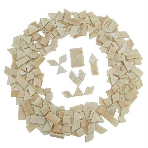 Buntglas-Mosaikfliesen, 200 g, 230 Stück, quadratisch, dreieckig, rautenförmig, rechteckige Form, Glasstücke für Mosaikherstellungsprojekte (milchig-weiß)