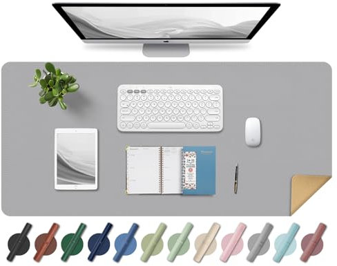 BLESWIN Leder-Schreibtischunterlage, Rutschfeste Große Mausunterlage, Computer- und Laptop-Matte, Schreibtisch-Schreibtischmatte für das Schreiben, Schreibtisch-Blotter-Pads Dekor (Hellgrau, 90x43CM)