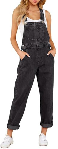 Vetinee Salopette da donna Jeans Baggy Jumpsuit Oversize Tuta con Tasche, Nero iconico, S