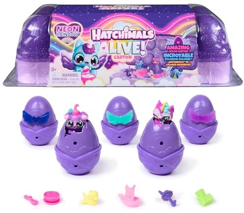 Hatchimals Alive Neon Rainbow Eierkarton Spielset - mit 5 selbstschlüpfenden Eiern und 11 Accessoires für fantasievollen Spielspaß, für Kinder ab 3 Jahren