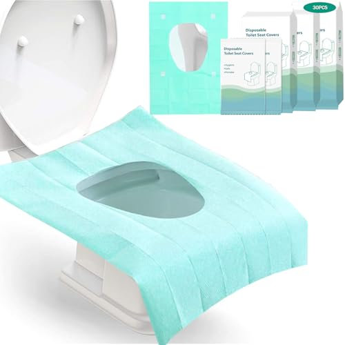WLHFDC 30 Pièces Protege Toilette Jetable,Protege Cuvette Wc Jetable,Protection Toilettes Jetables pour Enfants et Adultes pour Voyage de Camping d’HôTel Public,Emballé Individuellement