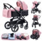 GLOKID Passeggino 3 in 1，Passeggino Canne，Trio，Con Seggiolino Accessori，Adattatori universali，Passeggino per bambini fino a 25 kg，4 ruote con ammortizzatori，navicella，grandi ruote (x1 rosa)