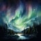 adrium Acryl-Bild 70 x 70 cm: Nordlichter, Aurora Borealis und Kiefernwald bei Nacht. Vektorillustration. (213339586)