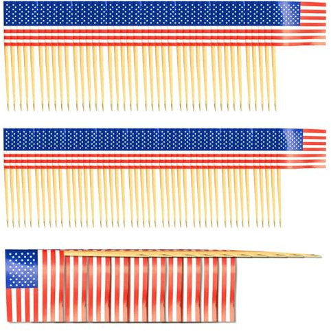Palillo de dientes de bandera – 100 piezas de madera de Estados Unidos | Bandera de papel pequeña para cupcakes | Banderas de Alemania en palos para el Día Nacional de los Caídos, Día de la