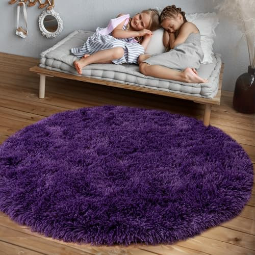 BSGIFT Teppich Rund 200 cm, Shaggy Hochflor Teppich Lila Flauschig, Modern Langflor Kuschelteppich Wohnzimmerteppich High-Pile Carpet rutschfest für Wohnzimmer Kinderzimmer Schlafzimmer