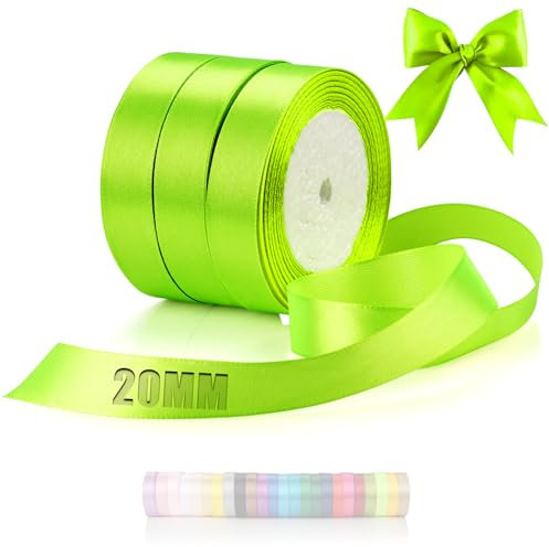 TXXATX 66m Schleifenband Neongrün Satinband Deko Geschenkband Breit 20mm Geschenkbänder Neongrün Ribbon Band Hochzeit Stoff Geschenk Band für Taufe Geburtstag Valentinstag Weihnachtstischdeko