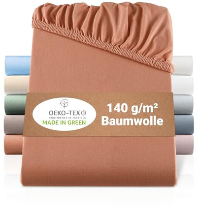 BaSaTex Bio Jersey Spannbettlaken 90x200 cm - Spannbetttuch aus 100% Bio Baumwolle GOTS-Zertifiziert - 90x200-100x200 cm - Farbe: Terrakotta