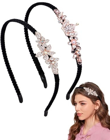 BARRU 2 pièces Strass Bandeaux - Serre tête en Cristal Cerceau de Cheveux Fins Vintage de Pierres Précieuses Cerceau de Cheveux en Strass, Magnifique Couvre-Chef Pour Bal
