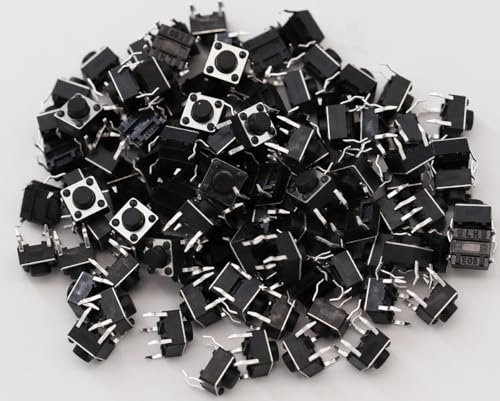 Heevhas Interruptor de botón táctil Mini microinterruptor táctil 6 * 6 * 5mm 4 pines DIP PCB SMD SMT Interruptor de botón pulsador táctil momentáneo Componentes electrónicos(100 piezas)