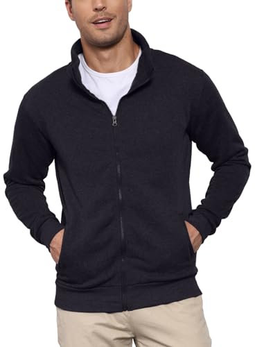 LAOARA Felpa Uomo con Zip Felpe Senza Cappuccio Nera Hoodie Leggera Invernale Giubbotto Giacca Giaccone Nero XXL
