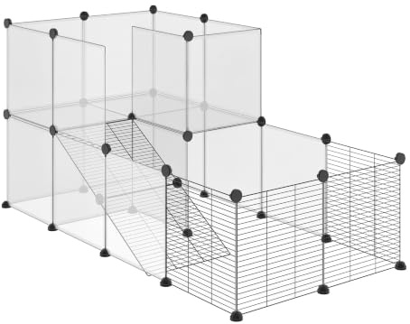 PawHut Recinto per Animali di Piccola Taglia Modulabile 140x70x70 cm Nero | Pannelli e Accessori, Gabbia per Conigli e Roditori, Acciaio PP, Porcellini d'India, Cincillà