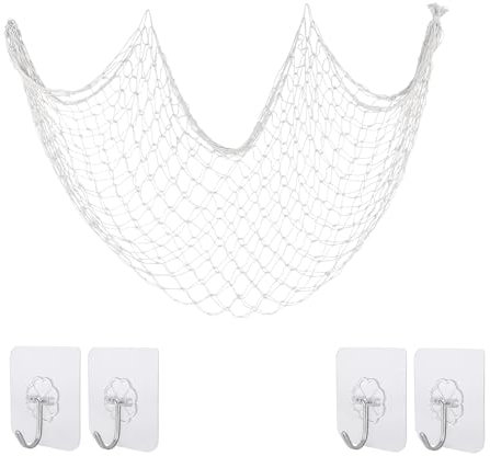 QINGYIWL Fischernetz Deko 1x2 m, Mediterrane Deko Netz mit 4 Haken Selbstklebend, Fischernetz Dekoration für Wanddekoration