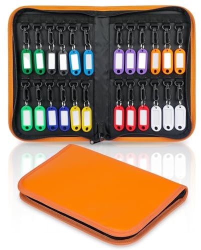 Uniclife Custodia per chiavi con cerniera, impermeabile e ignifuga, con 24 ganci ed etichette, portatile, per uffici, agenzie immobiliari, hotel e gestione degli affitti (arancione)