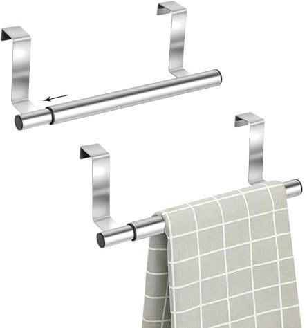 Geschirrtuchhalter, 2 Stück Handtuchhalter Ohne Bohren Ausziehbar Handtuchregal Küchenschrank Edelstahl Handtuchstange zum Einhängen für Tür Schubladen Schranktüren