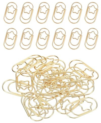 TPZORJX 100 Piezas Clips Papel Oficina,Juego Clip Papel Acero Inoxidable Metal,Patrón de Estrella Dorada,para Oficina,Aula,Clasificar Organizar Documentos Papel
