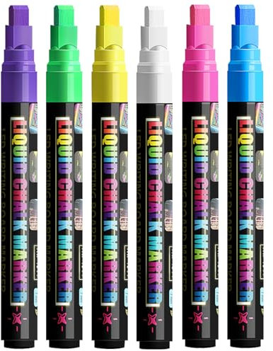 WOLMIK Rotuladores de tiza para pizarra, lavable, rotulador de tiza para ventanas, 6 colores, marcadores de tiza para vidrio y pizarras, lápices para ventanas, dibujo, artistas, regalos de Pascua para