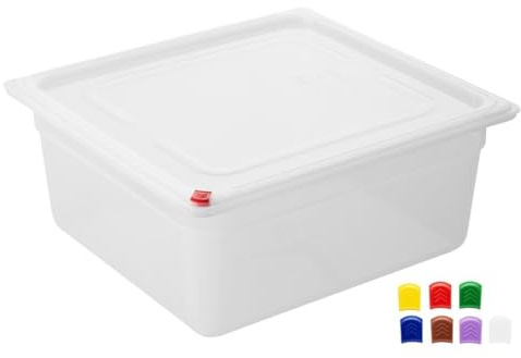 Hygiplas Click PP Gastronorm Container 2/3 150mm 12Ltr, Pack of 4 | Includes lid and 7 colour-coded clips to prevent cross-contamination during busy service in UK commercial kitchens.
