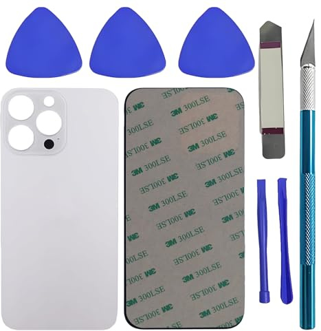 LiXiongBao Hinterglas Ersatz für iPhone 14 Pro mit Reparaturwerkzeugen | Ersatz-Hinterglas für iPhone 14 Pro mit vormontierter Klebefolie inkl. Reparaturwerkzeug-Set (Silber)
