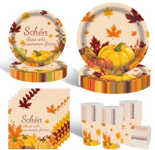 80 Pcs Autumn Party Supplies, Fall Maple Leaf Paper Plates and Napkins Disposable Party Tableware for Autumn Harvest Festival Holiday Table Decorations