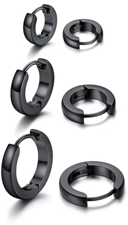 U7 3 Paare Creolen Damen Herren Klein Kreolen Set | Helix Schlafen Ohrringe, Silber/Gold/Schwarz, 8mm10mm12mm / 7mm9mm12mm