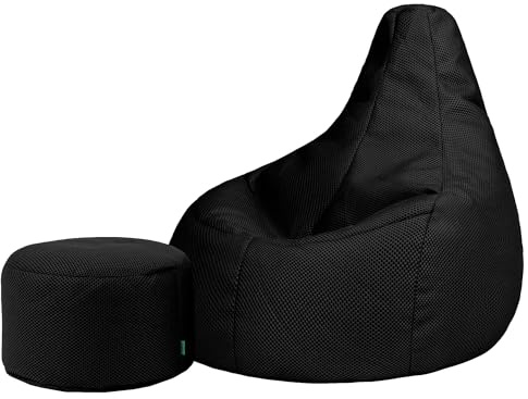 icon Mesh Large Gaming Bean Bag & Footstool with Filling Included, Black | Made in the UK, Adult Beanbag, Floor Chair, Performance Mesh Fabric, Gaming Bean Bag for Bedroom or Gaming Room