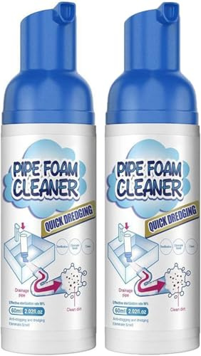Drain Pipe Foam Cleaner,Pipe Dredge Deodorant,Powerful Sink and Drains Cleaner,Foam P-ipe Cleaners,Liquid Hair Drain Clog Remover,Powerful P-ipe Dredging Agent,for Kitchen Bathroom Toilet Shower (2PC)