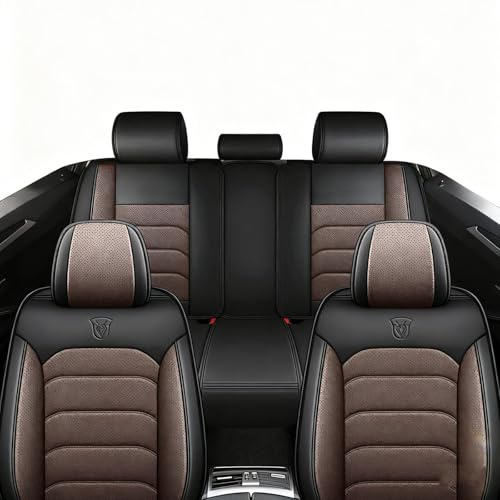 FUNEAER Auto Sitzbezüge Sets für Ford Focus,Universal Sitzbezüge Auto,Autositzbezüge Schonbezüge für Autositze PU-Leder wasserdichte Bequem Atmungsaktiv Zubehör-Braun