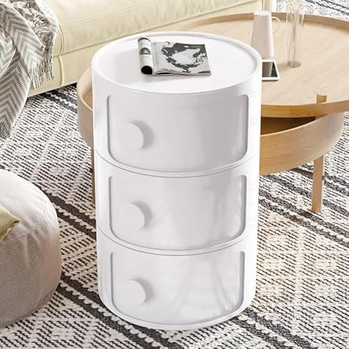 Warmiehomy Round Bathroom Storage 3 Tiers Storage Cabinet,32x32x58cm,White | Cupboard Corner Shelf Units Drawer Container Fully Assembled Paper Roll Storage For Bedroom, Bathroom, Living Room, Kitchen