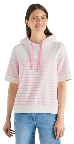 Cecil Damen Kurzarm Sweatshirt mit Kapuze und Streifen