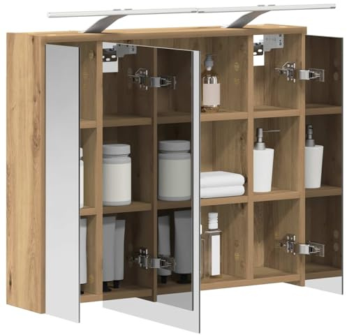 vidaXL Badezimmerspiegelschrank Kunsthandwerk Eiche, Moderne Badezimmer, rechteckiger Stauraum, Wandregal, doppelseitiger Spiegel, Flexibles Möbel