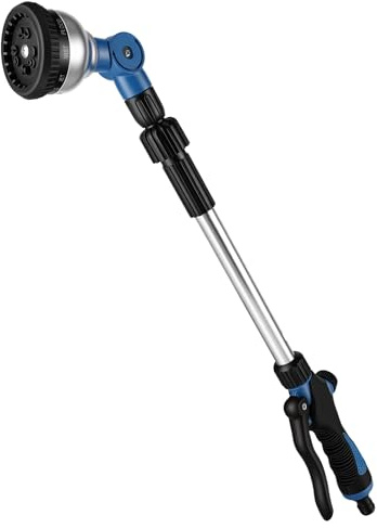 AOOWU Garten Gießstab Metall, 81cm Lang Gartenbrause Teleskopstange, 10 Sprühbilder Garten Schlauch Bewässerung Zauberstab, 180° schwenkbaren Kopf Stabbrause mit Durchflusskontrolle für Blumenampeln