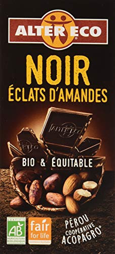 Alter Eco Tablette de Chocolat Noir Eclats d'Amandes, Bio et Equitable, 100g