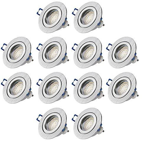 Sweet Led 12er Set LED Einbaustrahler Bad IP44 3W GU10 Deckenspots Aluminium 230V warmweiß Deckenstrahler Einbauleuchten für Badezimmer Küche Wohnzimmer