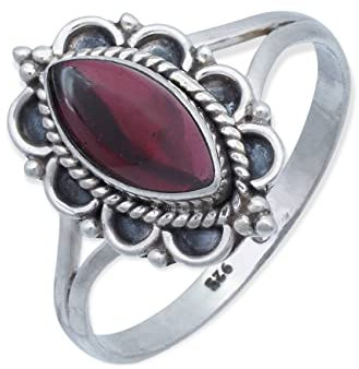 mantraroma Ring Silber Damen Granat Edelstein rot ausgefallen verspielt