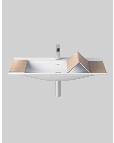 Art Ceram Lavandino Lavabo Design The One Consolle in Ceramica Bianca 90x40 cm (Cover Hi-Tech Rovere)